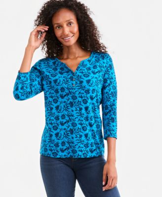 Women's Printed 3/4 Sleeve Henley Top