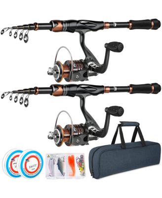 2PACK Fishing Rod Reel Combo Telescopic Carbon Spinning Travel Kit 1.80M / 5.91FT