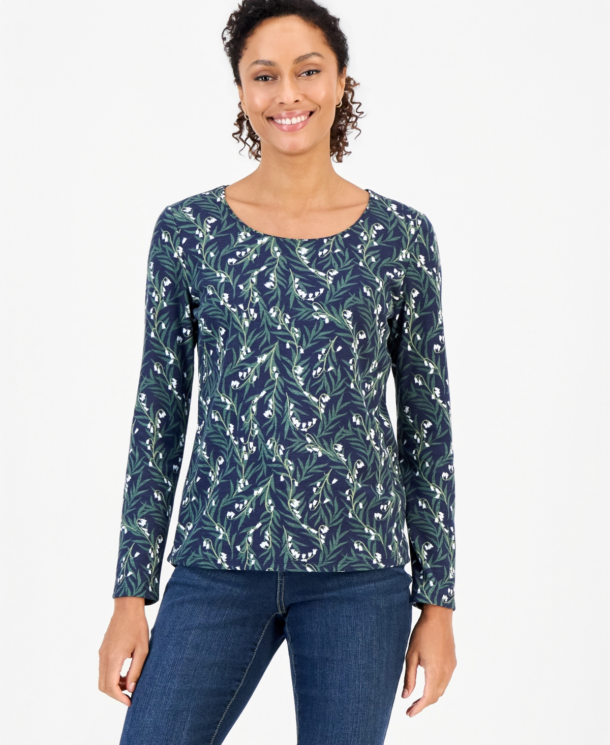 Style & Co Petite Long-Sleeve Scoop Neck Cotton-Blend T-Shirt, Macy's Exclusive