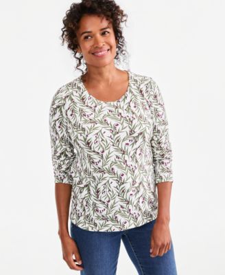 Women's Printed Long-Sleeve Scoop-Neck Top