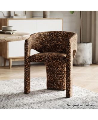 Upholstered Leopard Print Accent Chair,  Fabric, Dining Armchair With Curved Back, Padded Seat, Open Back Design