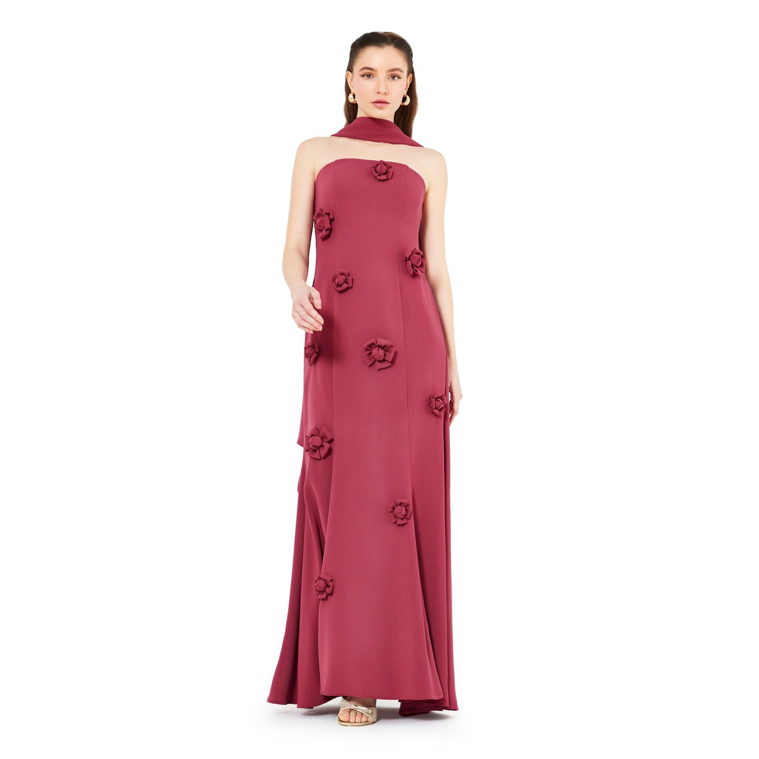 Floral Applique Strapless Mermaid Gown