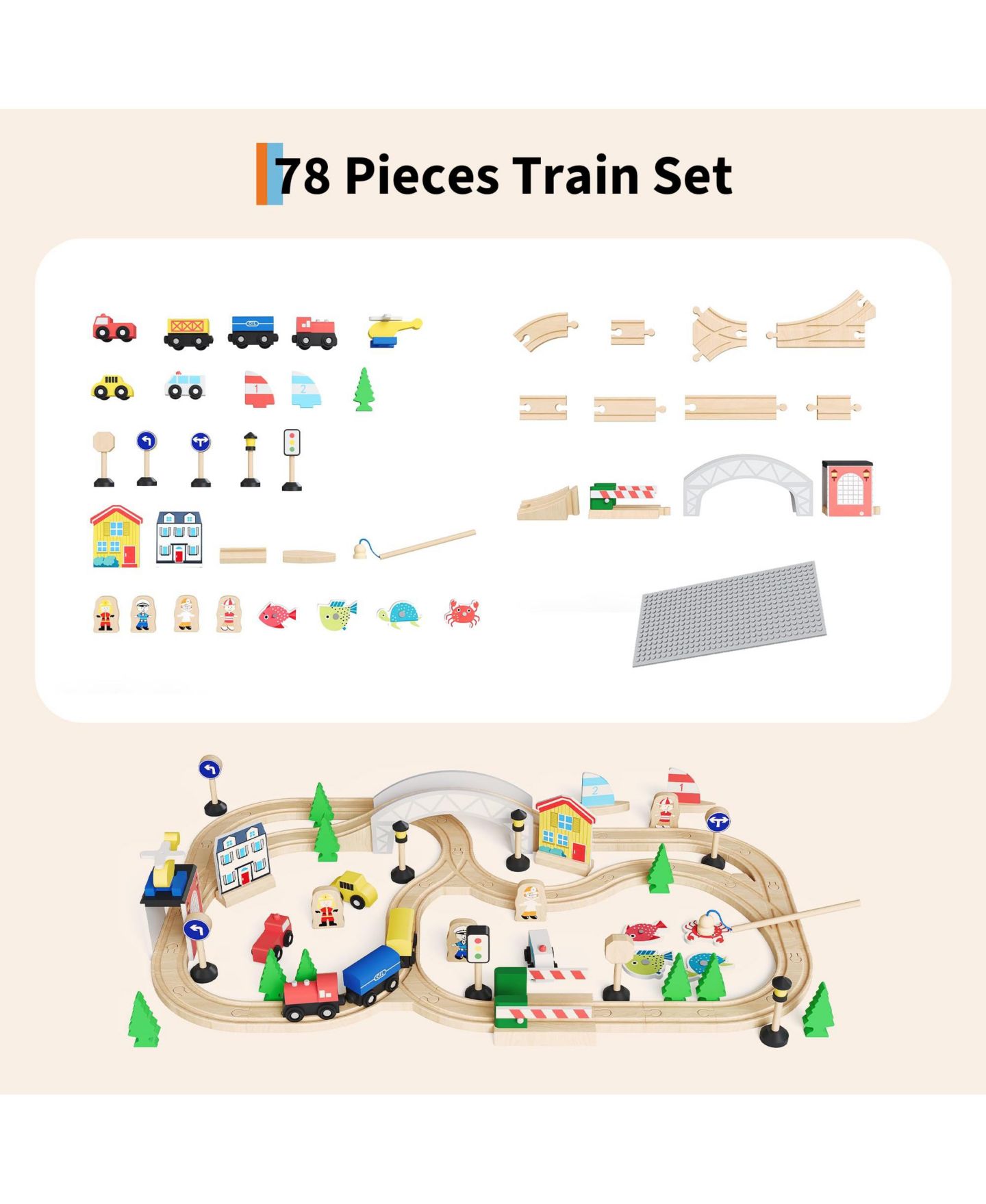 Детские игрушки homfan 84-Piece Wooden Train Table with Storage — фото 8