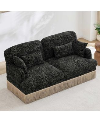 Deep Seat Loveseat Couch, Leopard Print Chenille, Ergonomic Back Support, Tassel Edge, With Pillows