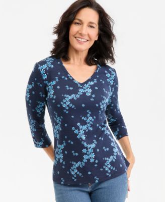 Women's Printed 3/4-Sleeve V-Neck Tee