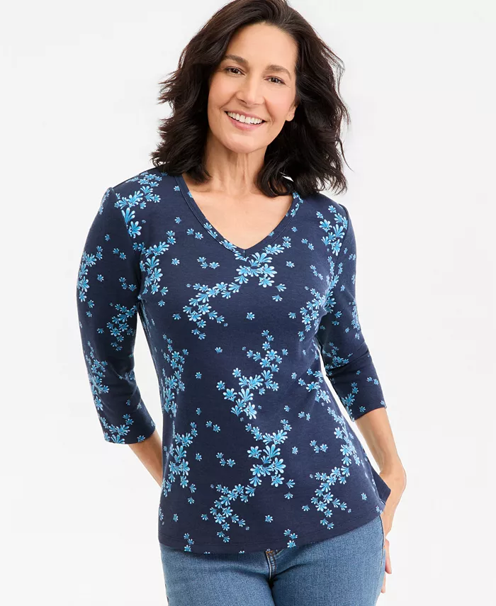 Women's Printed 3/4-Sleeve V-Neck Tee