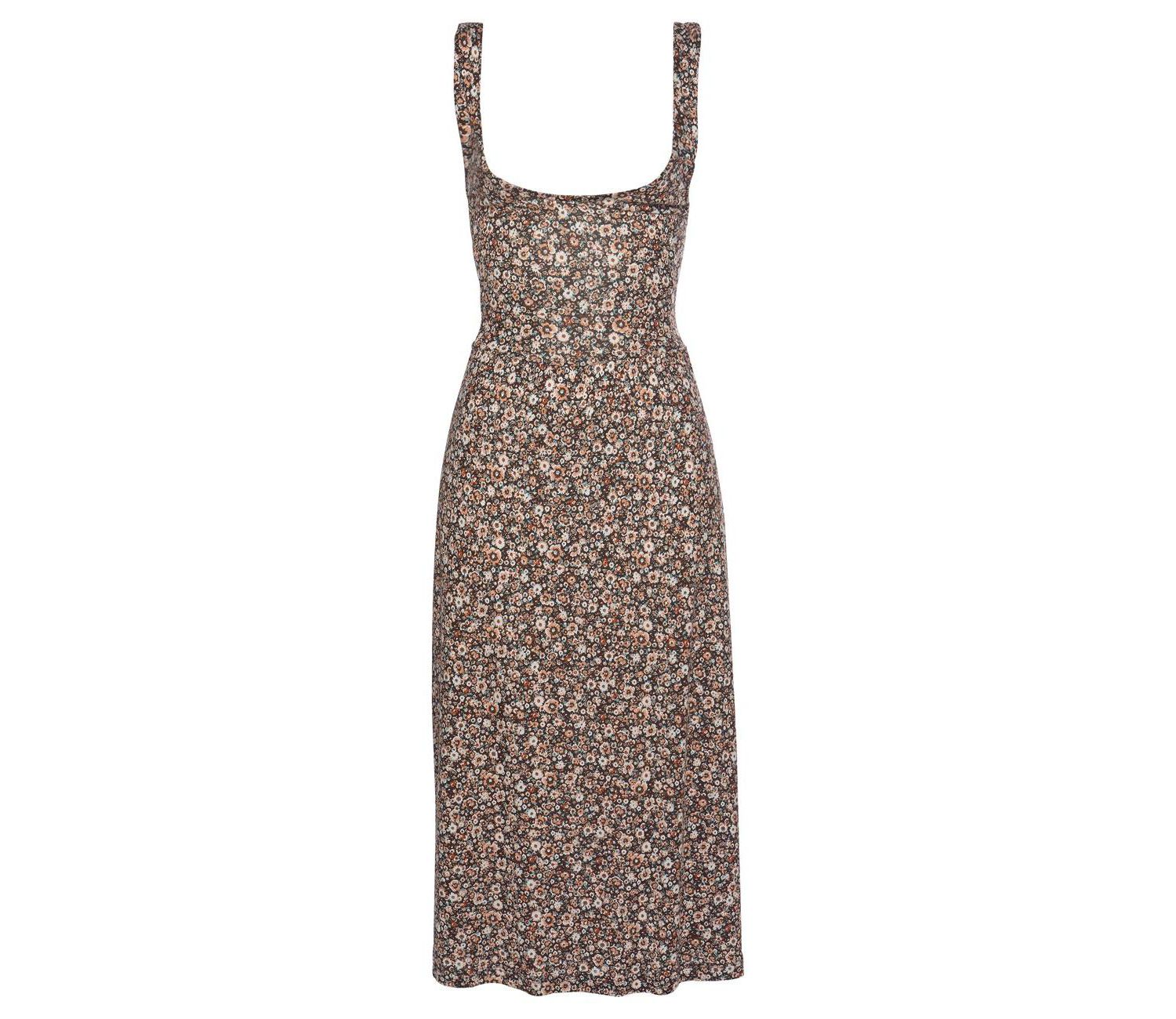 Women's Viscose Floral Print Bow Detail Cutout A-Line Midi Dress