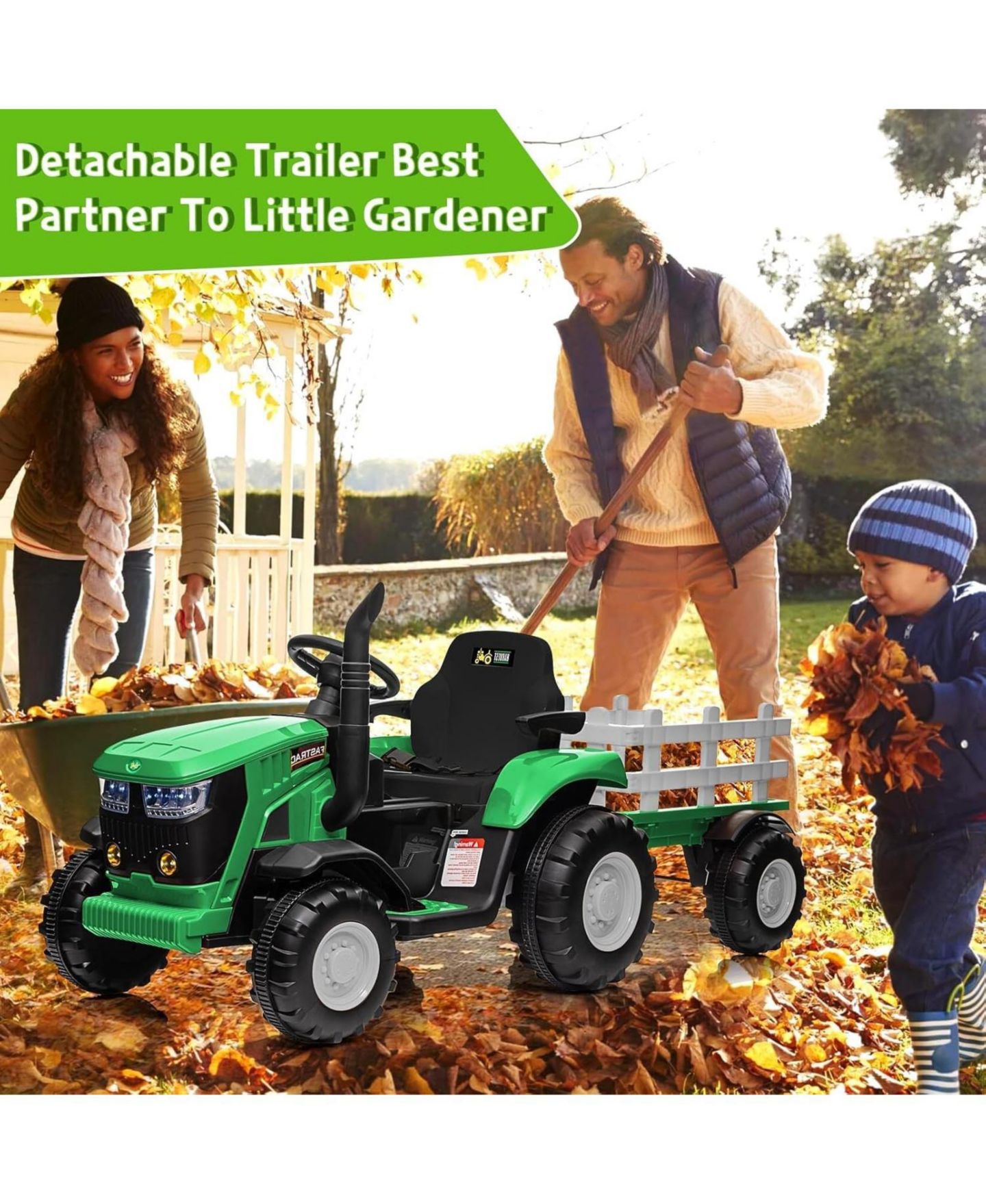 Детская игрушка homfan Ride on Tractor 12V Battery Remote Control with Detachable Trailer, 66 lb. Capacity, от 3 лет, цвет: Зелёный — фото 6