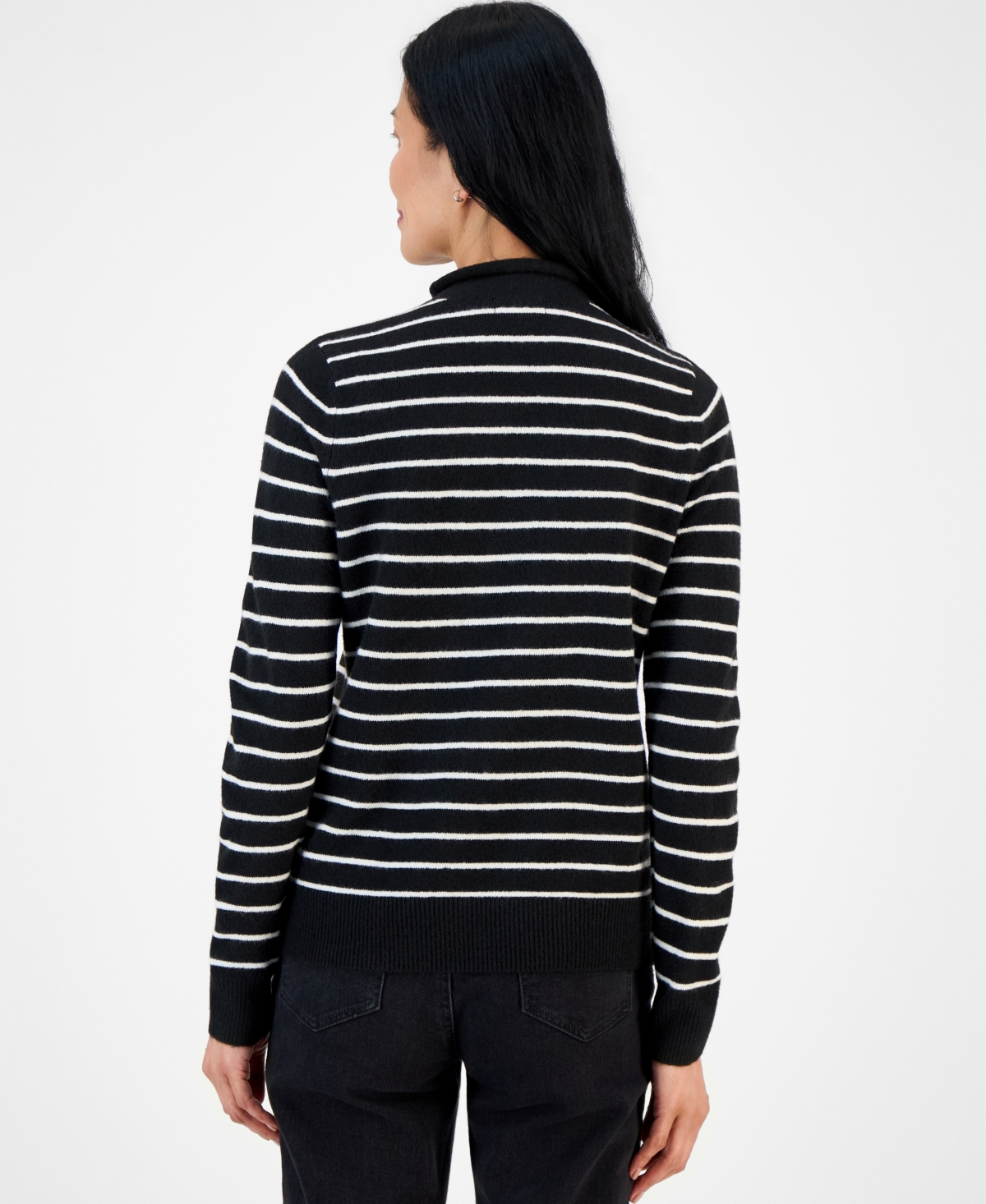 Style & Co Petite Lux Stripe LuxSoft Mock Neck Long Sleeve Sweater, Macy's Exclusive