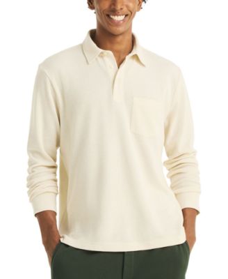 Men's Waffle-Knit Cotton-Blend Long-Sleeve Polo Shirt