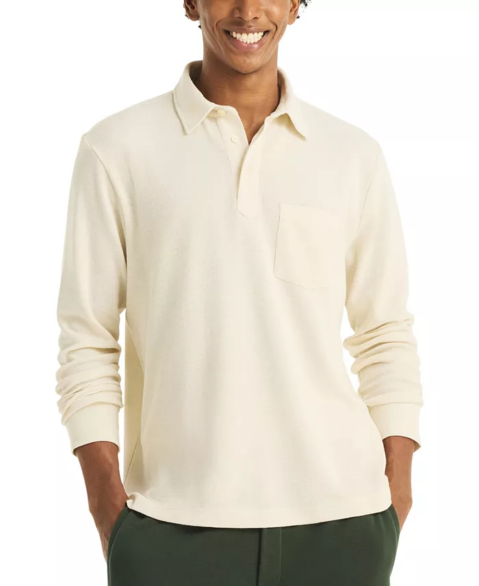 Men's Waffle-Knit Cotton-Blend Long-Sleeve Polo Shirt