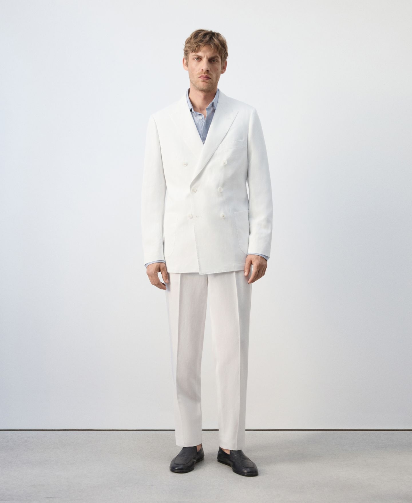 Мужской пиджак MANGO Linen Lyocell Double-Breasted Suit, цвет: Белый — фото 7