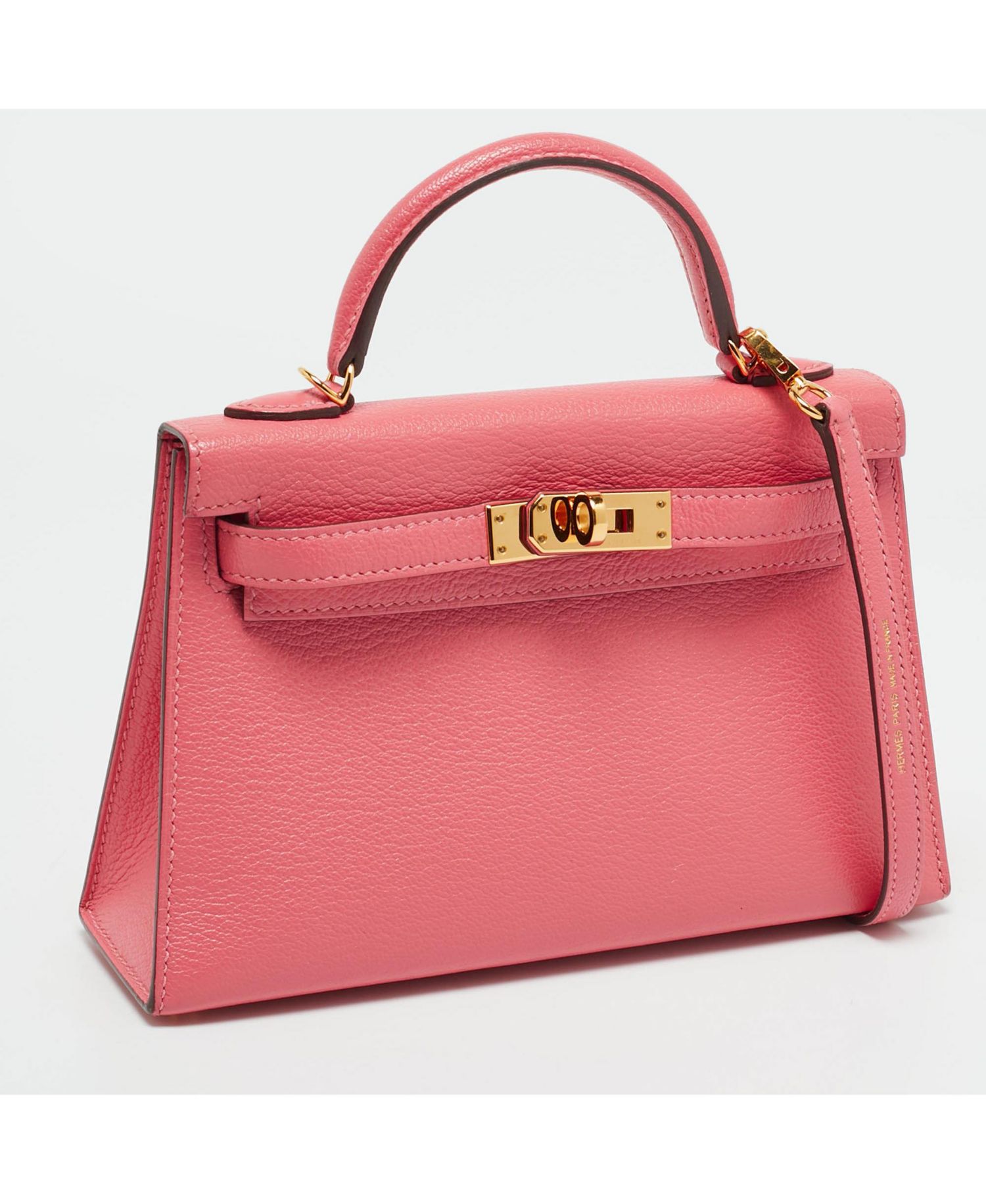 Pre-Owned HERMES Kelly Ii Sellier Mini Finish Rose Azalee Chevre Leather Top Handle Bag