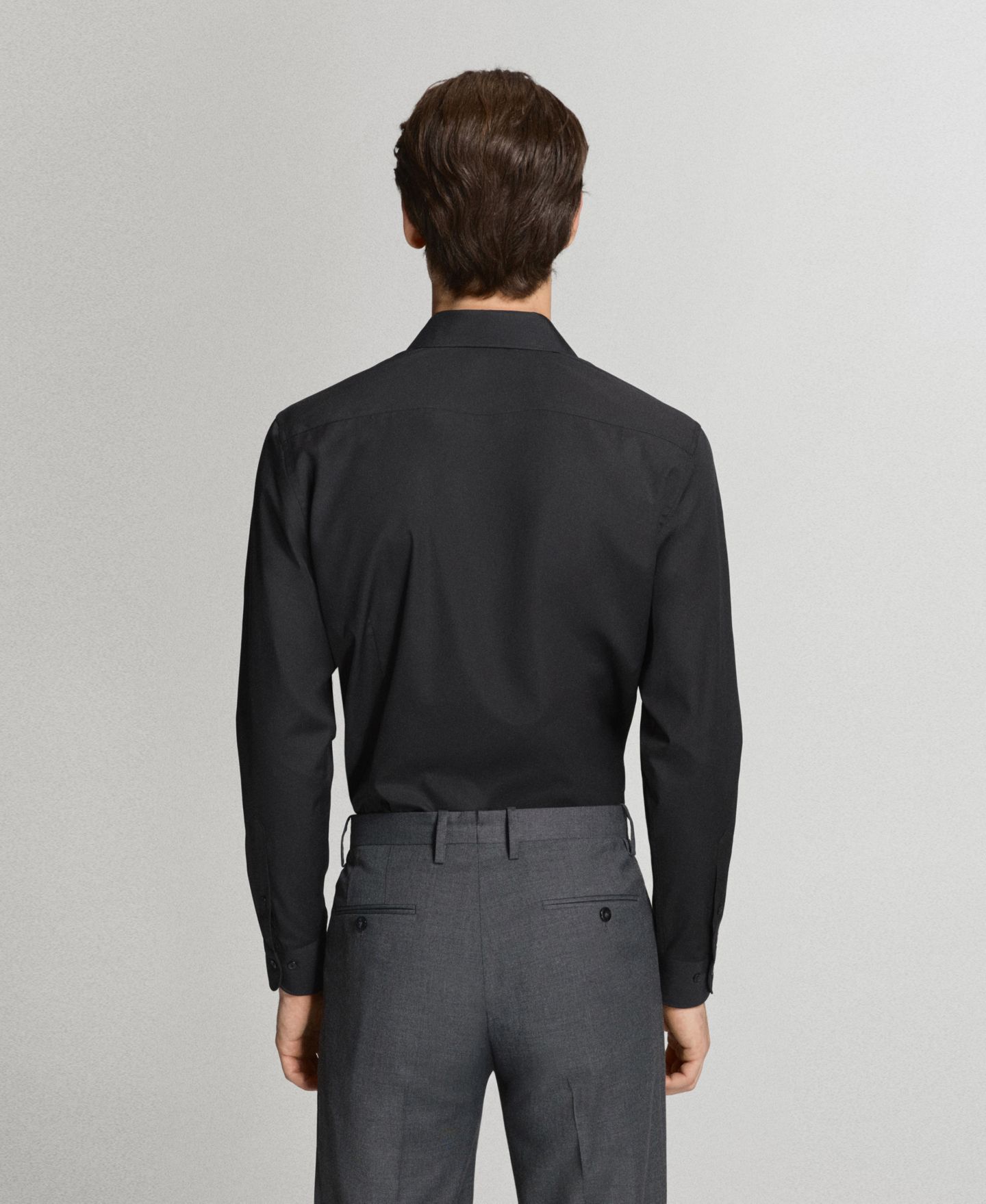 Мужская рубашка MANGO Slim-Fit Cotton Poplin Dress Shirt, цвет: Чёрный — фото 6