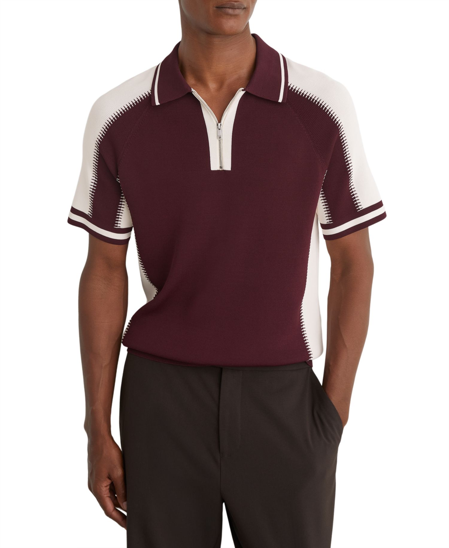 Men's Elmers Colour-Block Half-Zip Knitted Polo Shirt