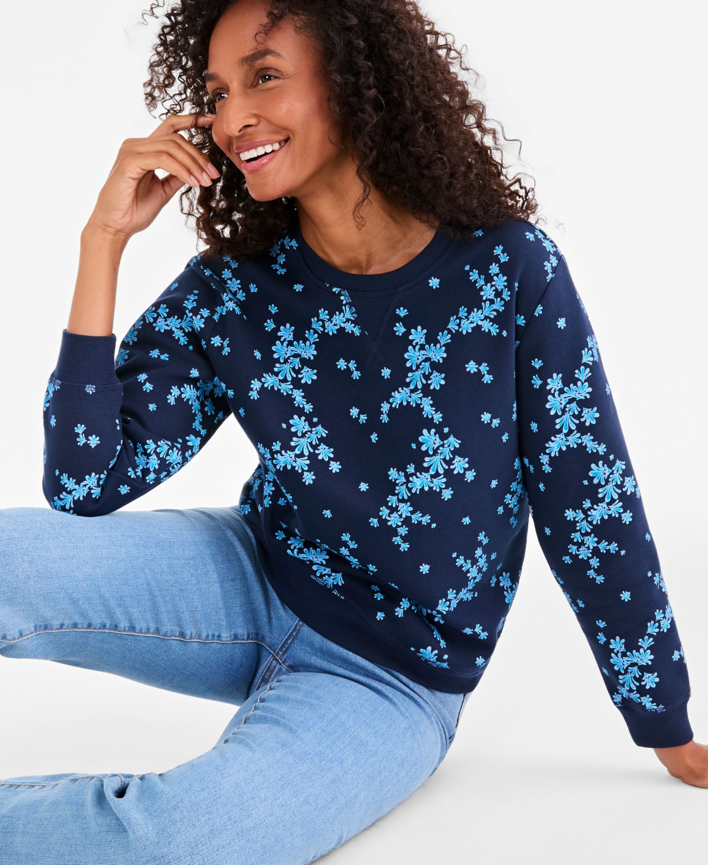 Женский свитшот Style & Co Printed Crewneck, цвет: Синий — фото 3