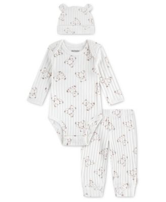 Baby Boys' and Baby Girls' Babywear Long-Sleeve Bodysuit, Pants and Hat, 3-Piece Set