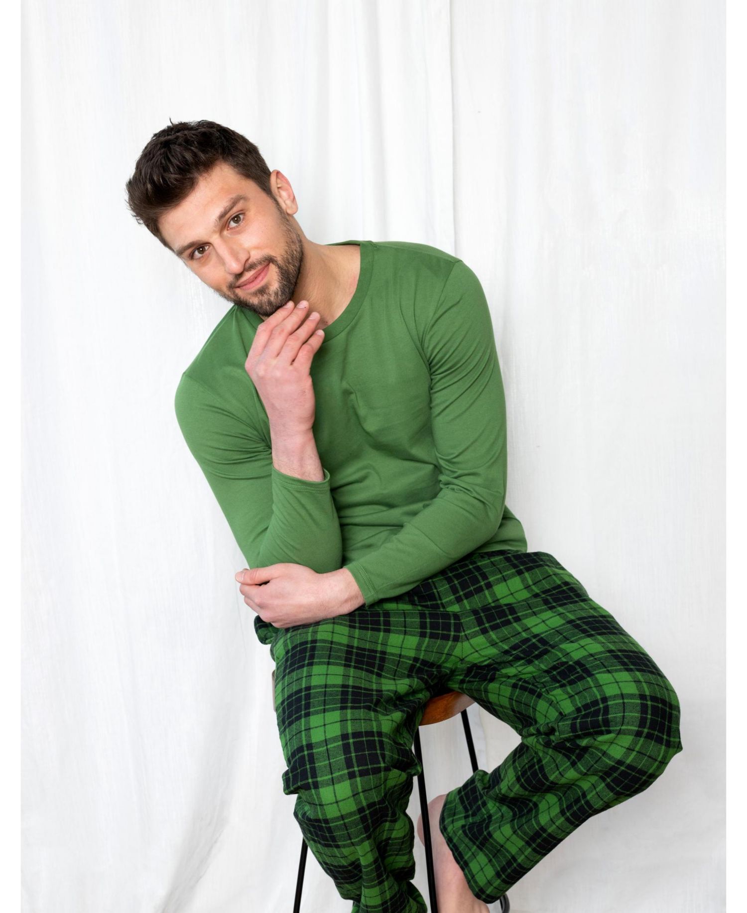 Men's Two piece Cotton Top and Flannel Pants Pajama Set