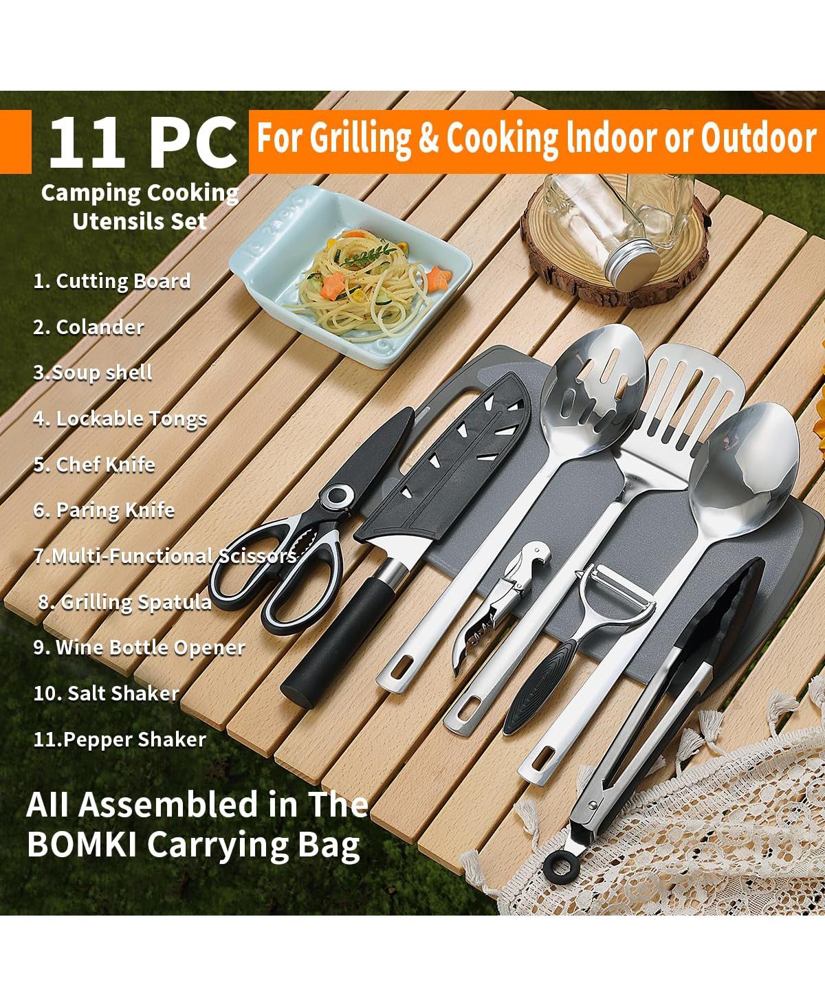 Piscifun 10 Piece Stainless Steel Camping Kitchen Utensil Set With Travel Bag For Outdoor Grilling Picnics