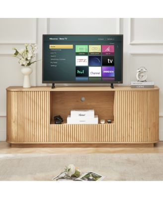 64-Inch Wavy Wooden TV Stand and Storage Cabinet