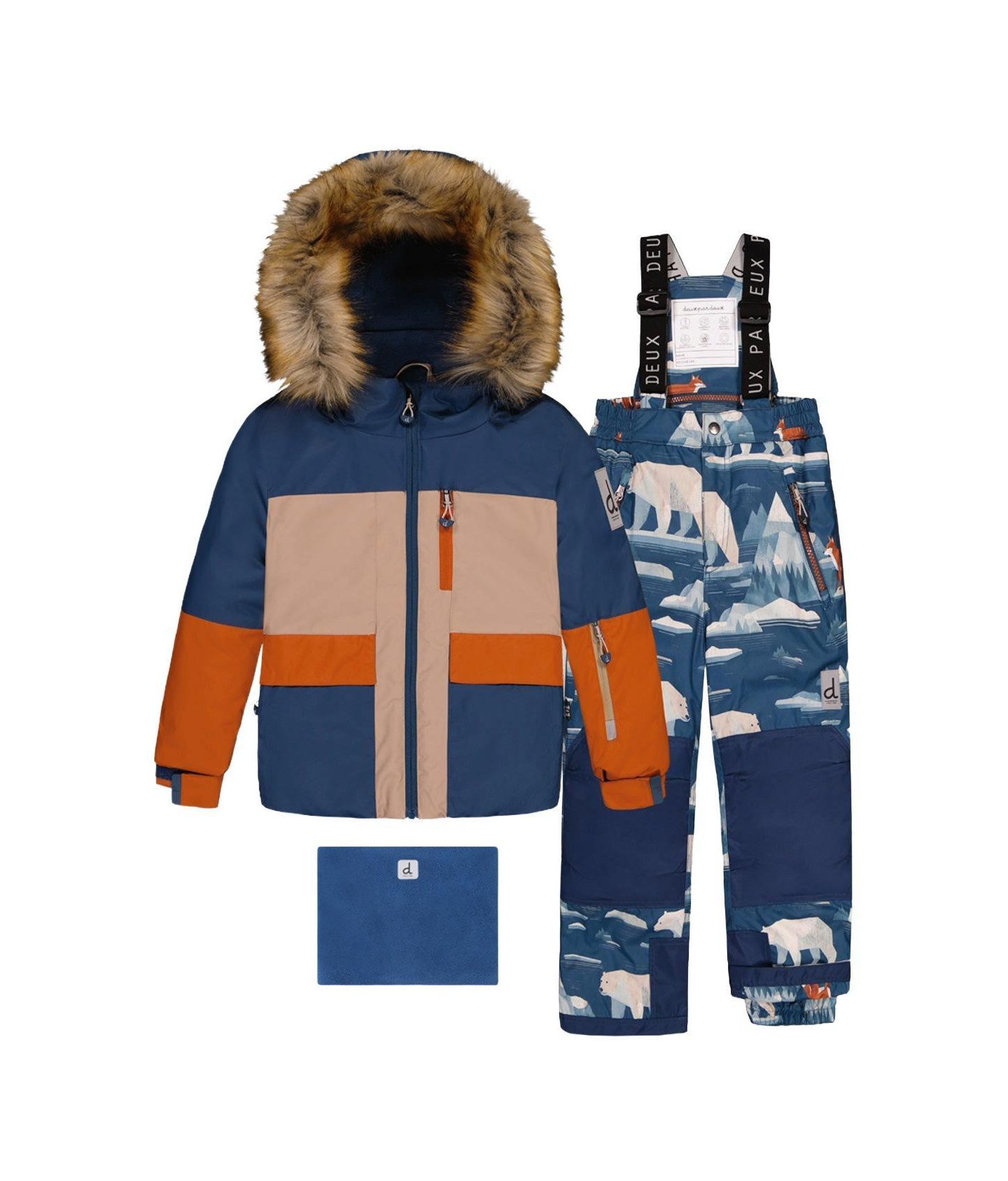 Брюки Deux par Deux Two Piece Play Snowsuit with Bear Print для мальчиков-малышей, цвет: Синий с принтом — фото 1