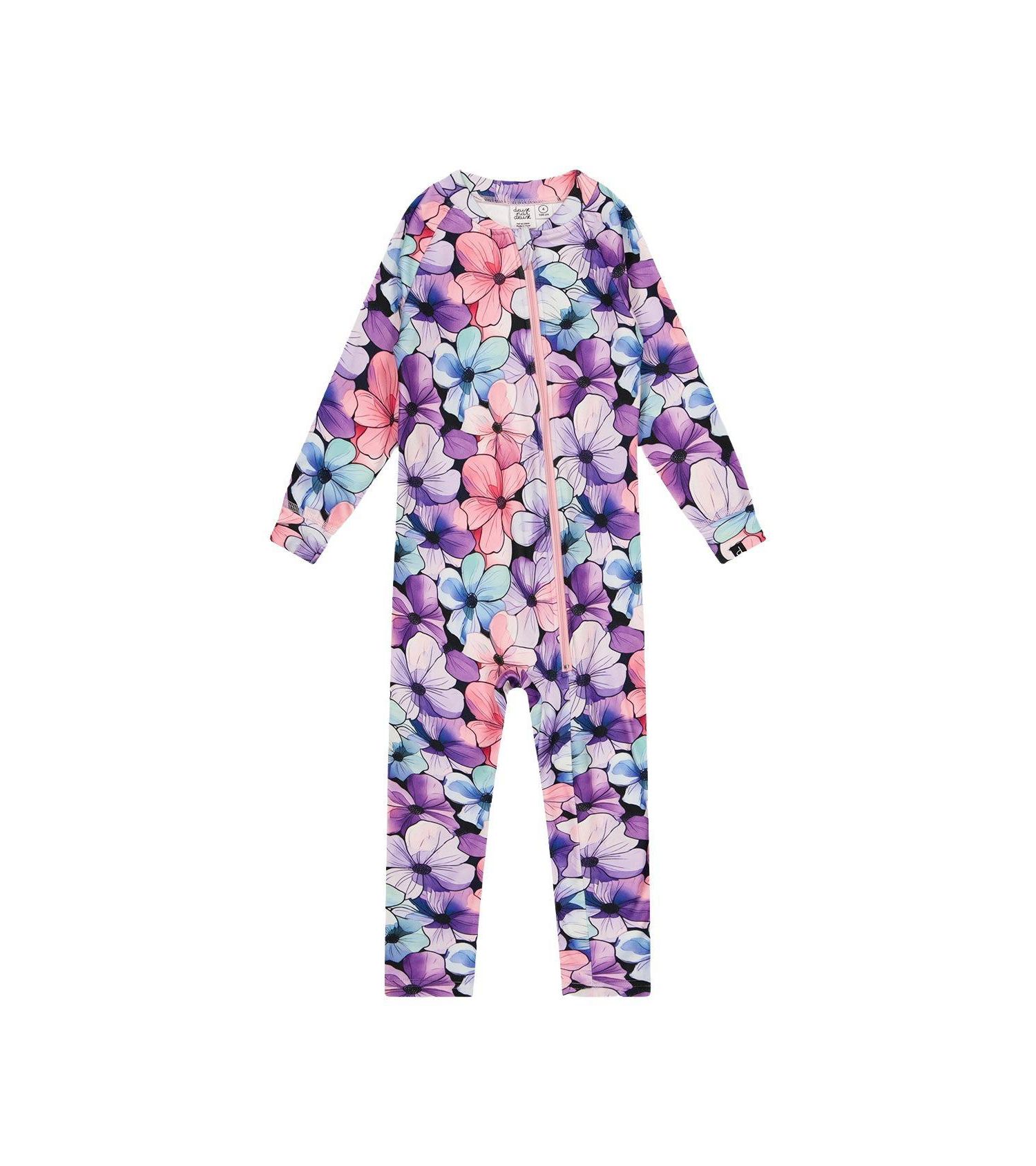 Little and Big Girl ( size 6 to 12 ) One Piece Thermal Underwear Floral PrintG