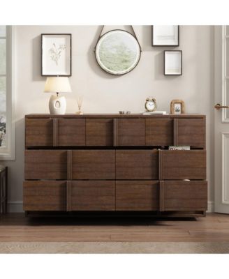 54 Inch TV Stand with 7 Drawers, Wood Media Console with Elegant Pulls, Modern Entertainment Center for Living Room, Bedroom