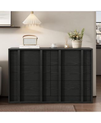 47.2 Inches TV Stand with 6 Drawers, Wood Media Console with Elegant Pulls, Modern Entertainment Center for Living Room, Bedroom, Entryway