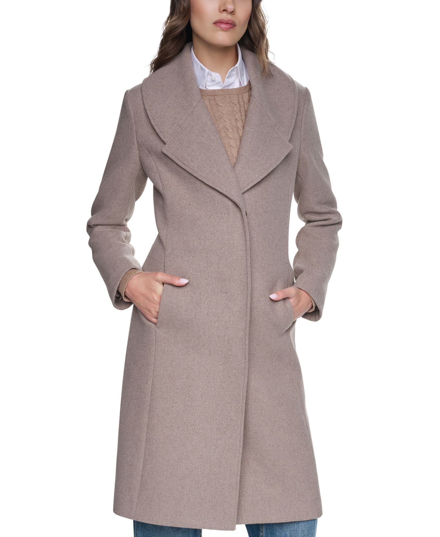 Women's Large-Collar Wool-Blend Coat
