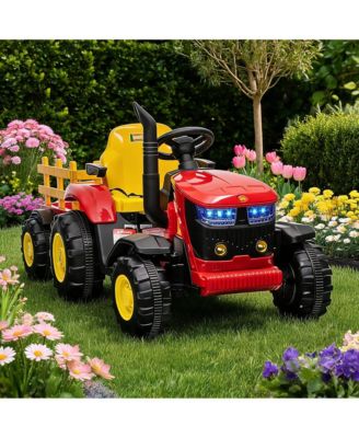 Electric Ride On Car Tractor with Garden Cart Trailer, 12v Rechargeable Kids Vehicle with Remote Control for Ages 3 to 8