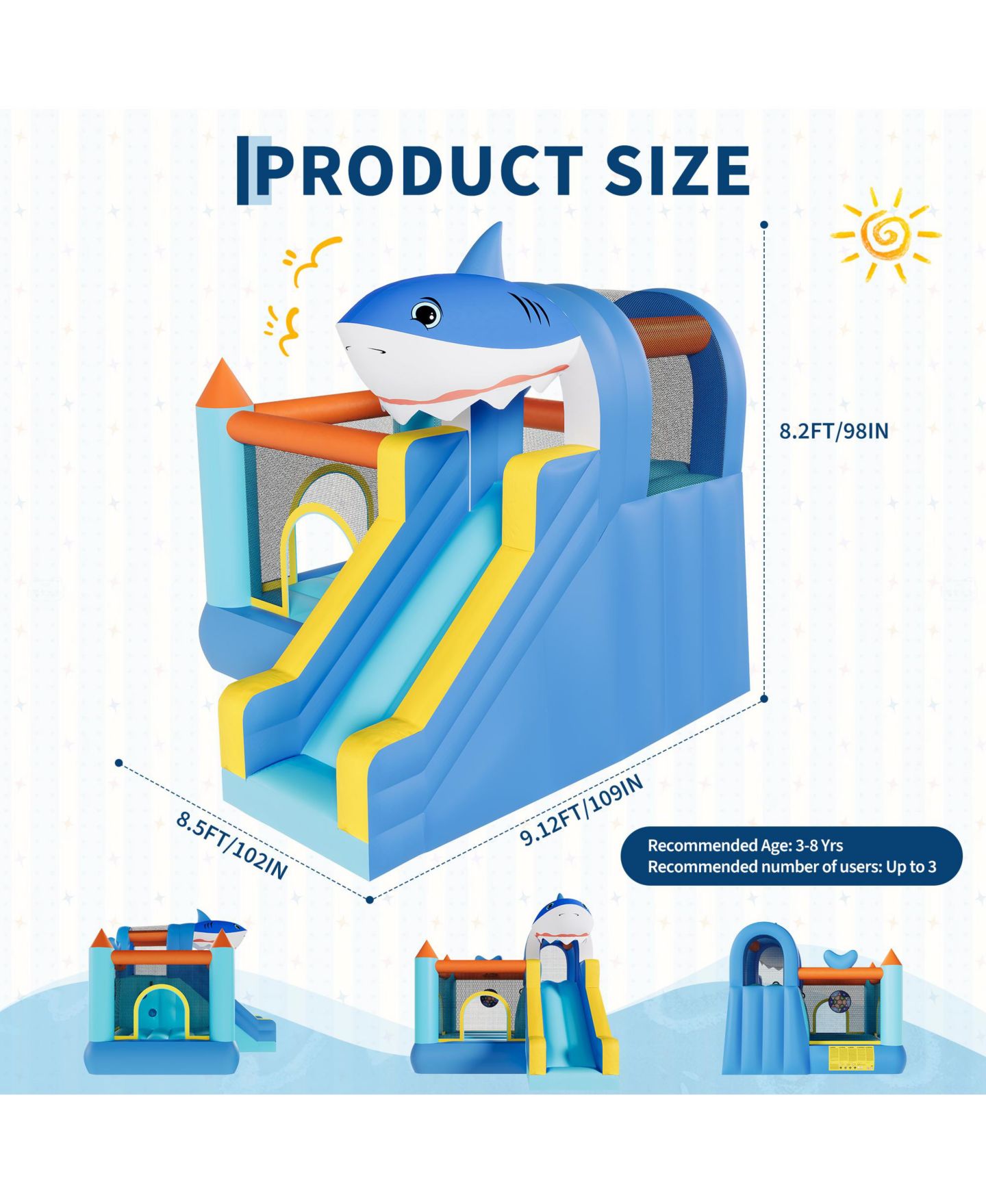 Детская игрушка homfan Inflatable Bounce House 109"L x 102"W x 98"H, Oxford Cloth with Slide & Air Blower, Accommodates 3 Children, Ages 3+ — фото 2