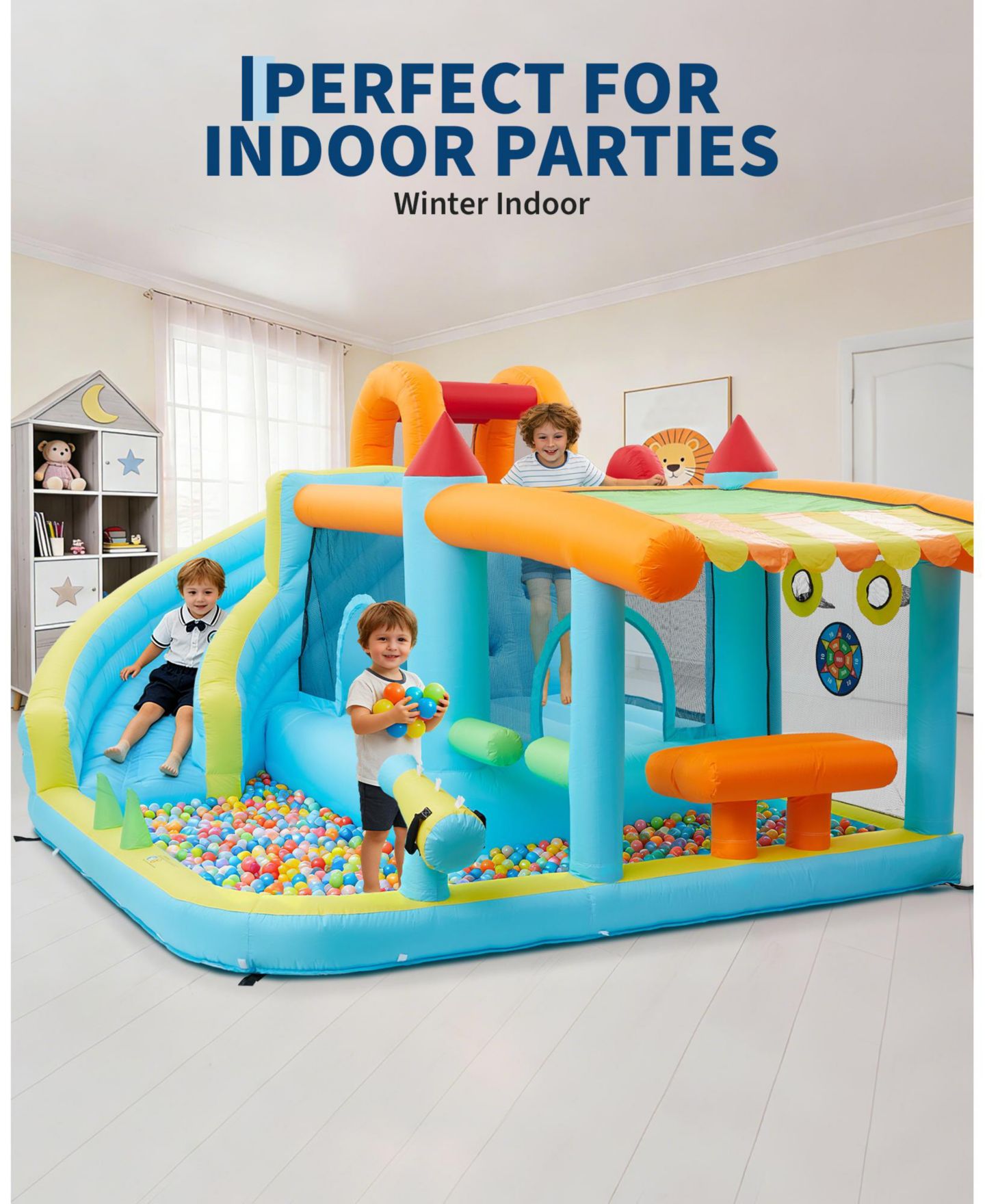Детская игрушка homfan 12-in-1 Inflatable Bounce House With Slide and Water Play, For 2-8 Kids, от 3 лет, цвет: Синий — фото 3
