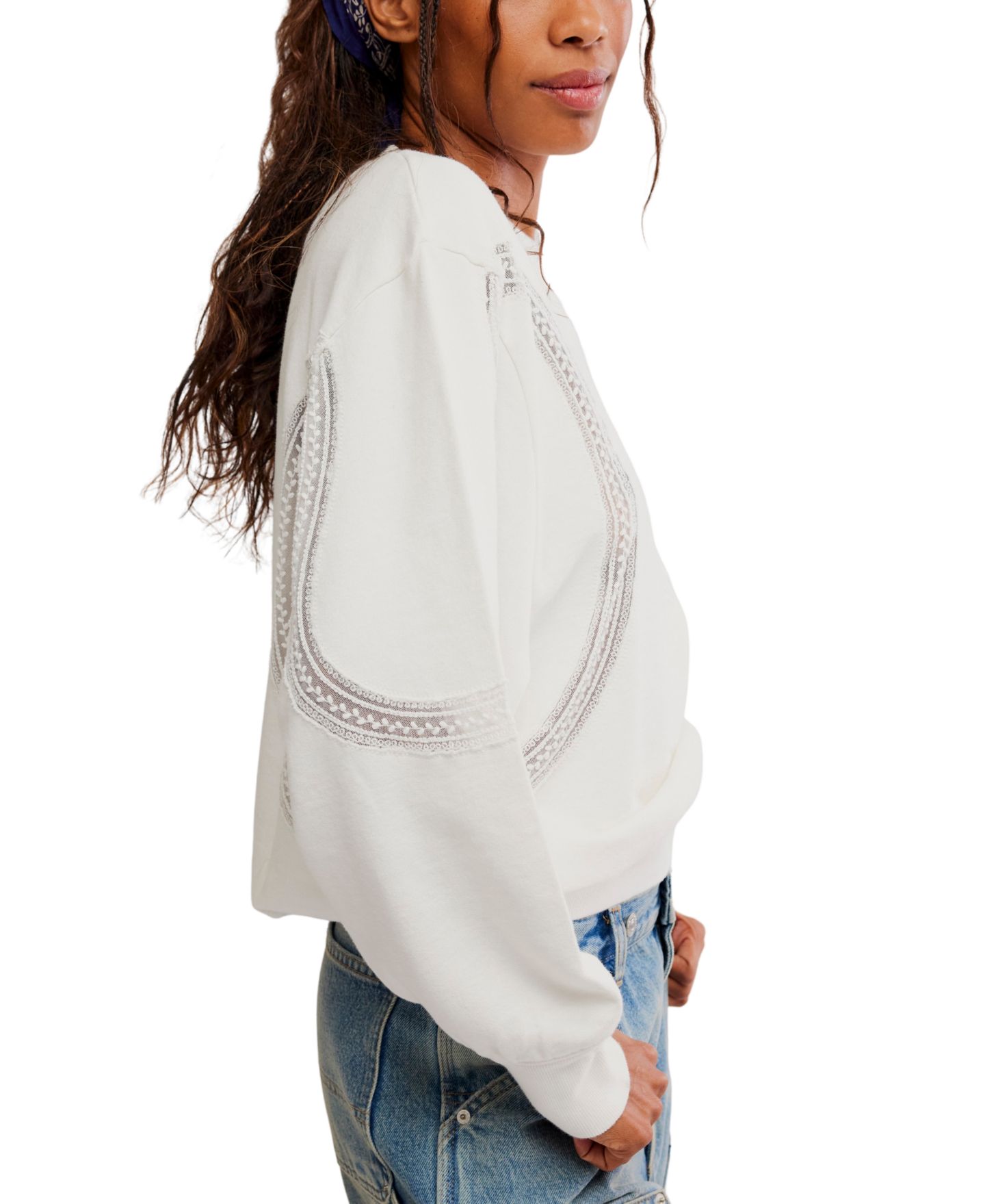 Женский свитшот Free People Love Lace Oversized Sweatshirt, цвет: Слоновая кость — фото 3