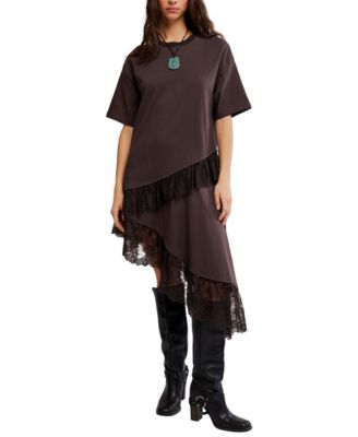 Women's Lace Layered Asymmetrical-Hem T-Shirt