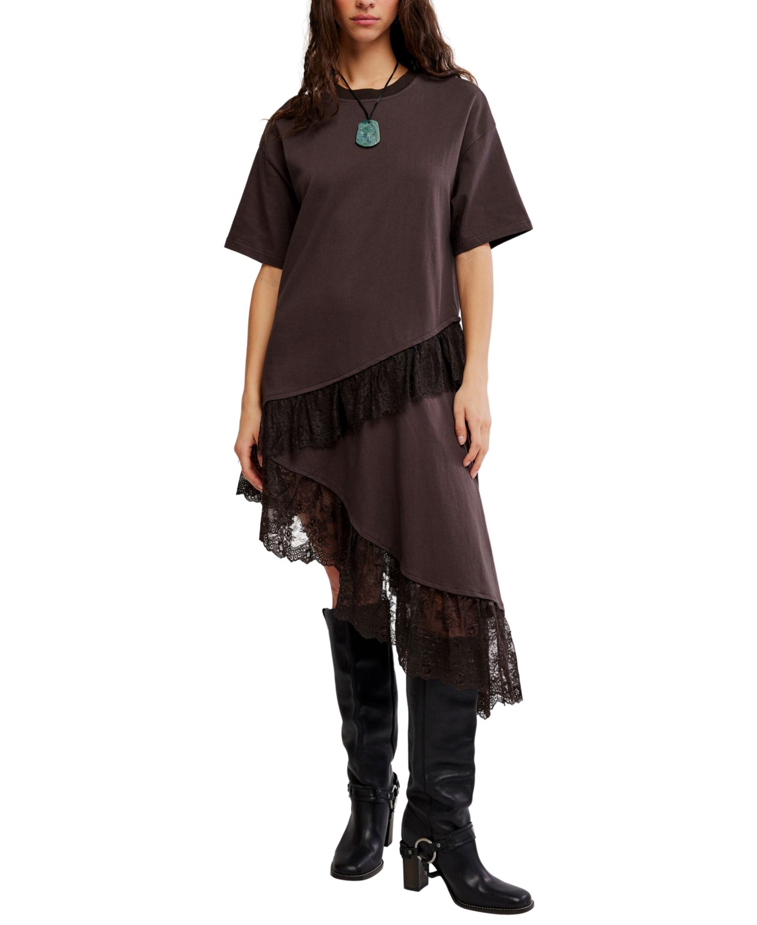 Women's Lace Layered Asymmetrical-Hem T-Shirt