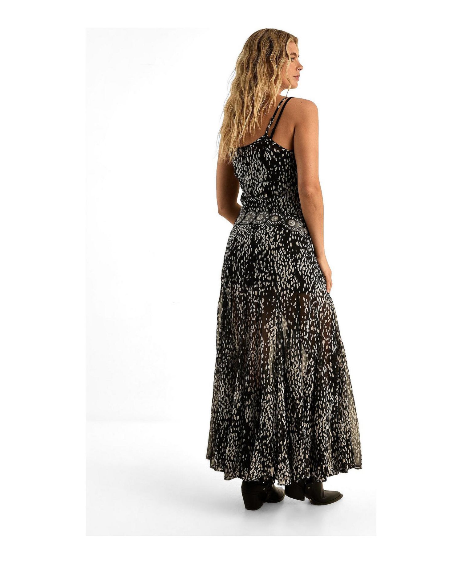 Women's Spot Godet Hem Strappy Maxi Dress