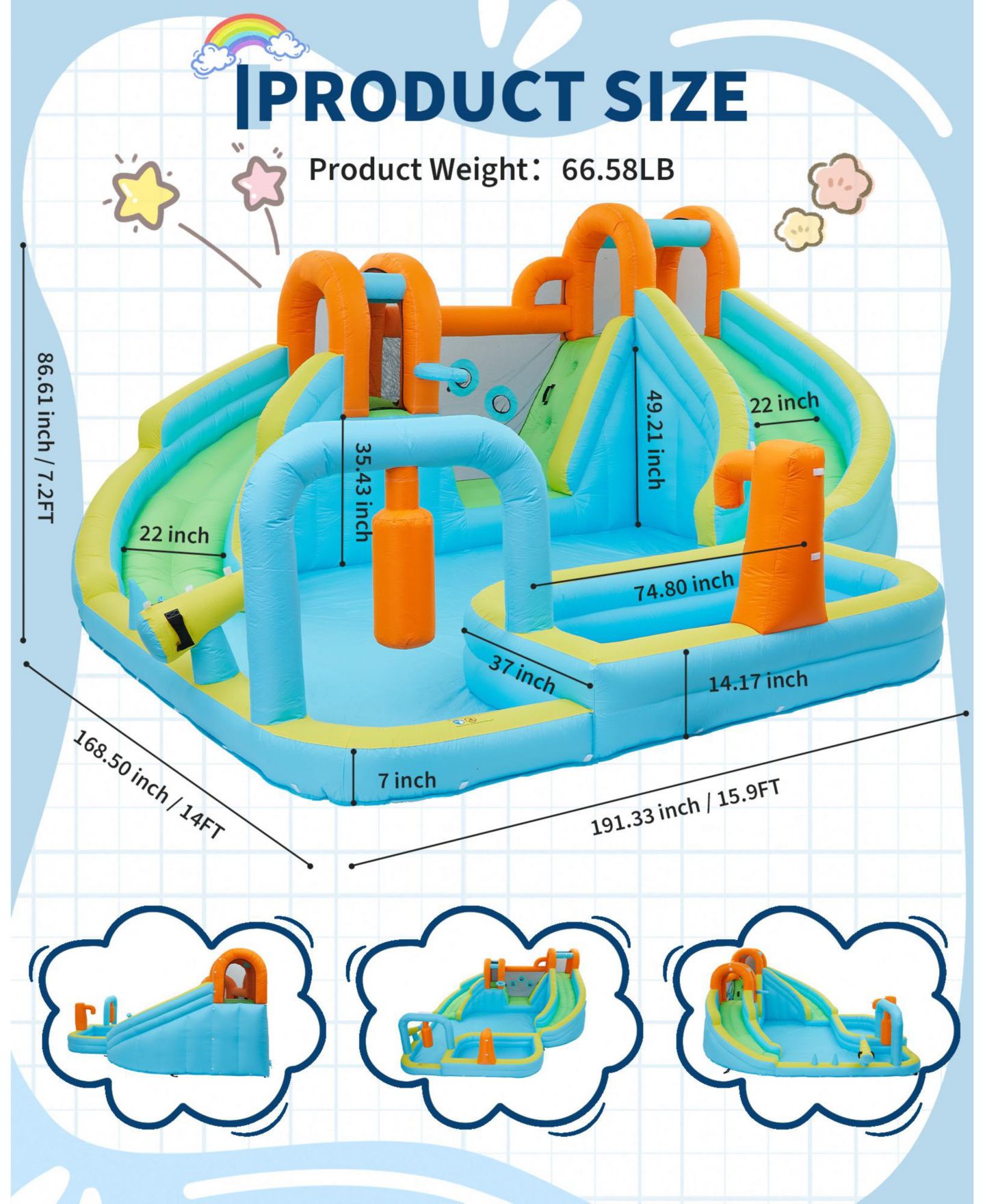 Детская игрушка homfan 10-in-1 Oxford Cloth Inflatable Bounce House with Slide, Holds 2-3 Kids, от 3 лет, цвет: Синий — фото 3