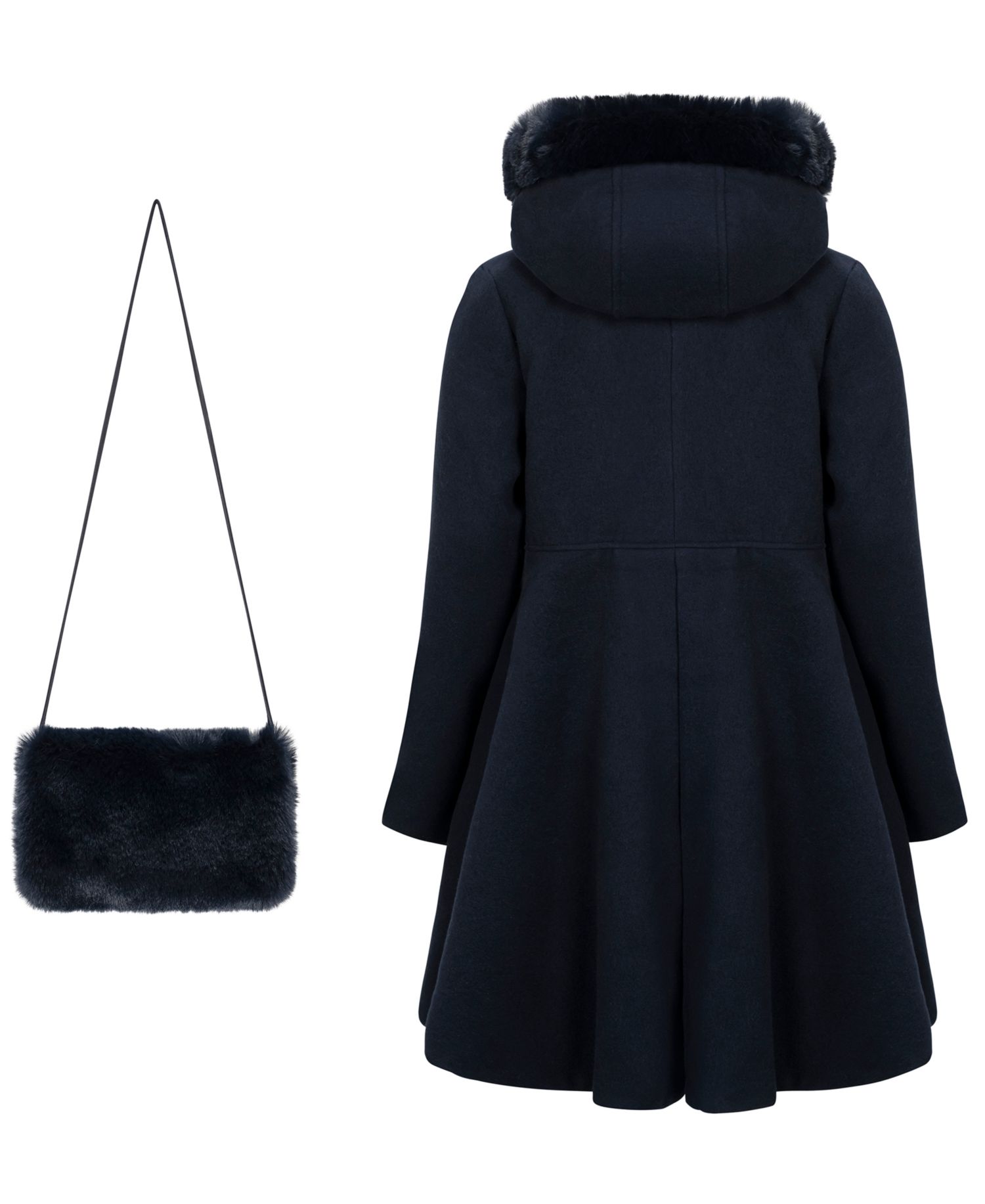 Girls' 6-16 Long-Sleeve Hooded Fur Trim Coat with Muff