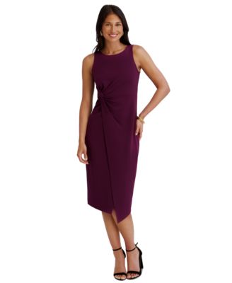 Women's Ruched Side-Twist Sleeveless Midi Dress