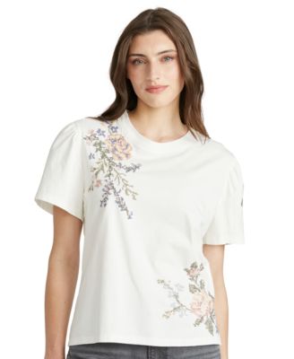 Women's Floral Embroidery Flutter T-Shirt