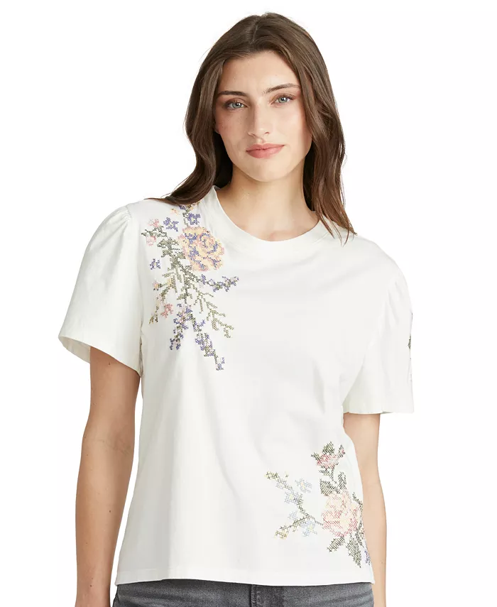 Women's Floral Embroidery Flutter T-Shirt