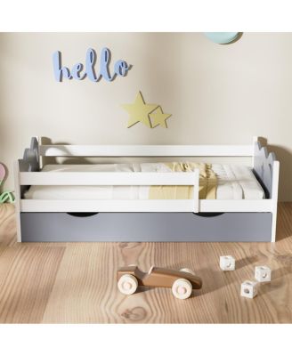 Kids Star and Moon Wood Bed Frame with Slats Easy Assembly