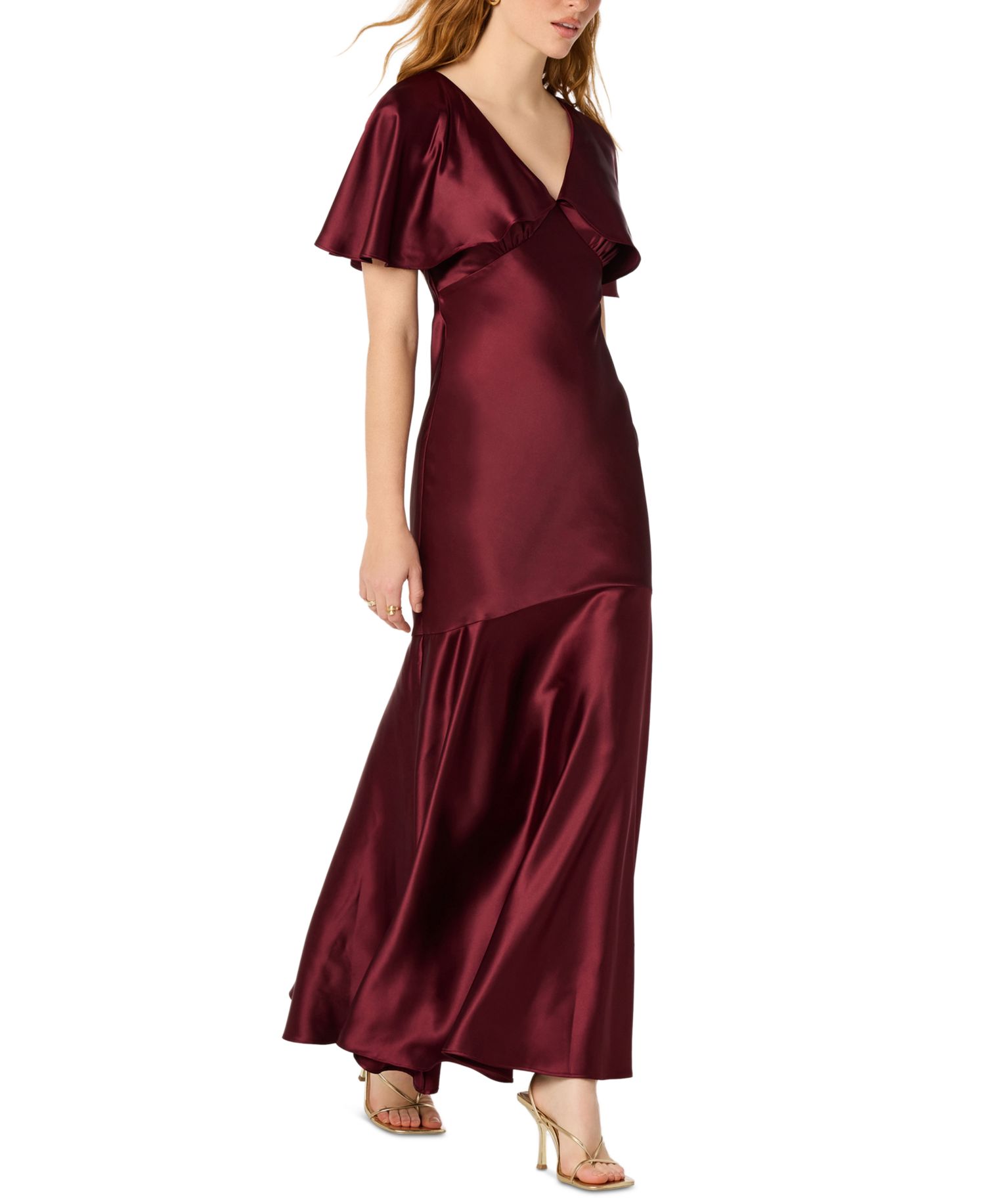 Women's Jamie V-Neck Cape-Sleeve Open-Back Gown