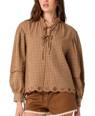 Women's Taliyah Plaid Long Balloon-Sleeve Ruffled Collar Blouse