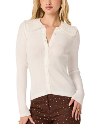Women's Sonya Lace-Collar Ribbed-Knit Cardigan