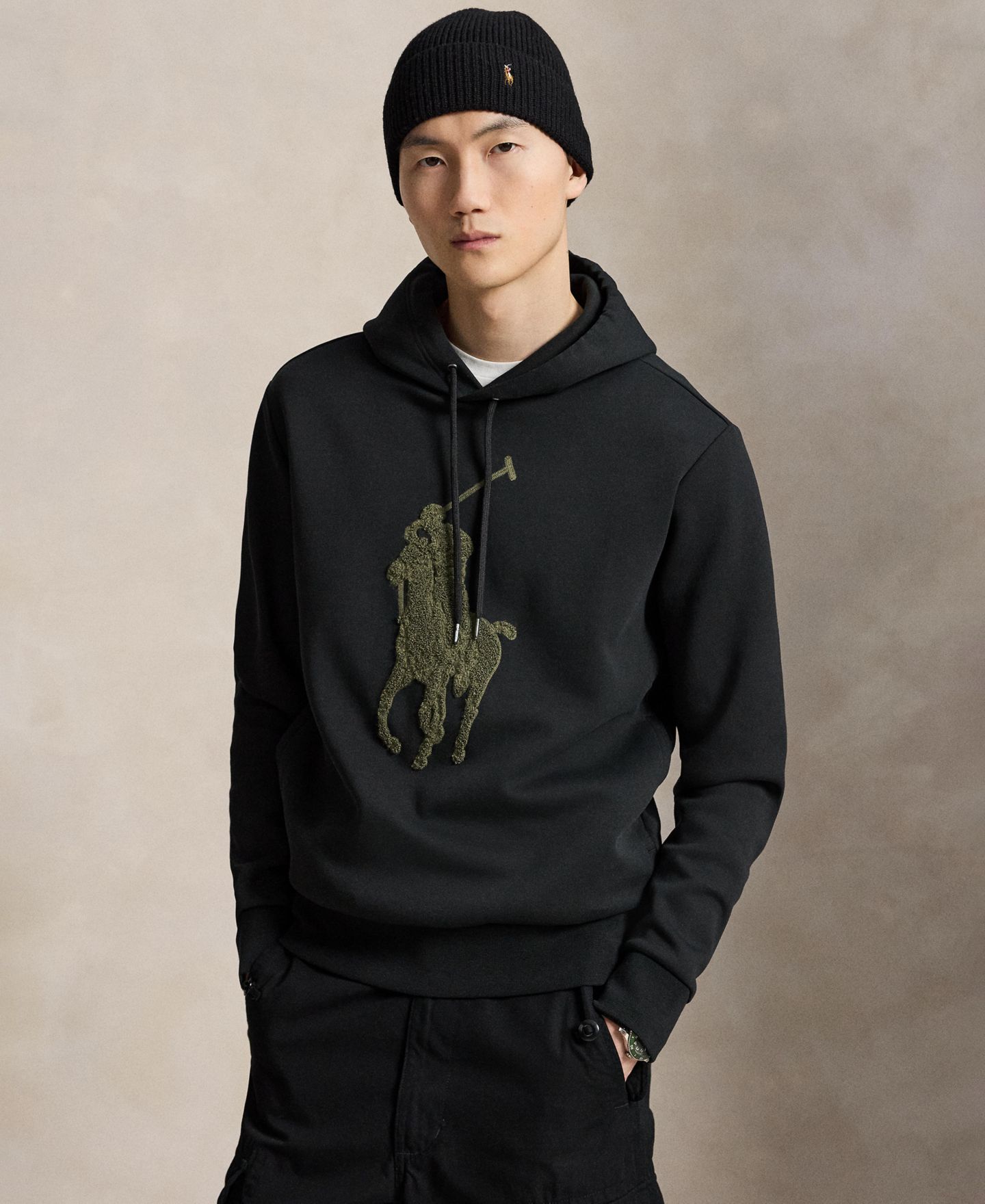 Мужское худи Polo Ralph Lauren Big Pony Double-Knit, цвет: Чёрный — фото 1