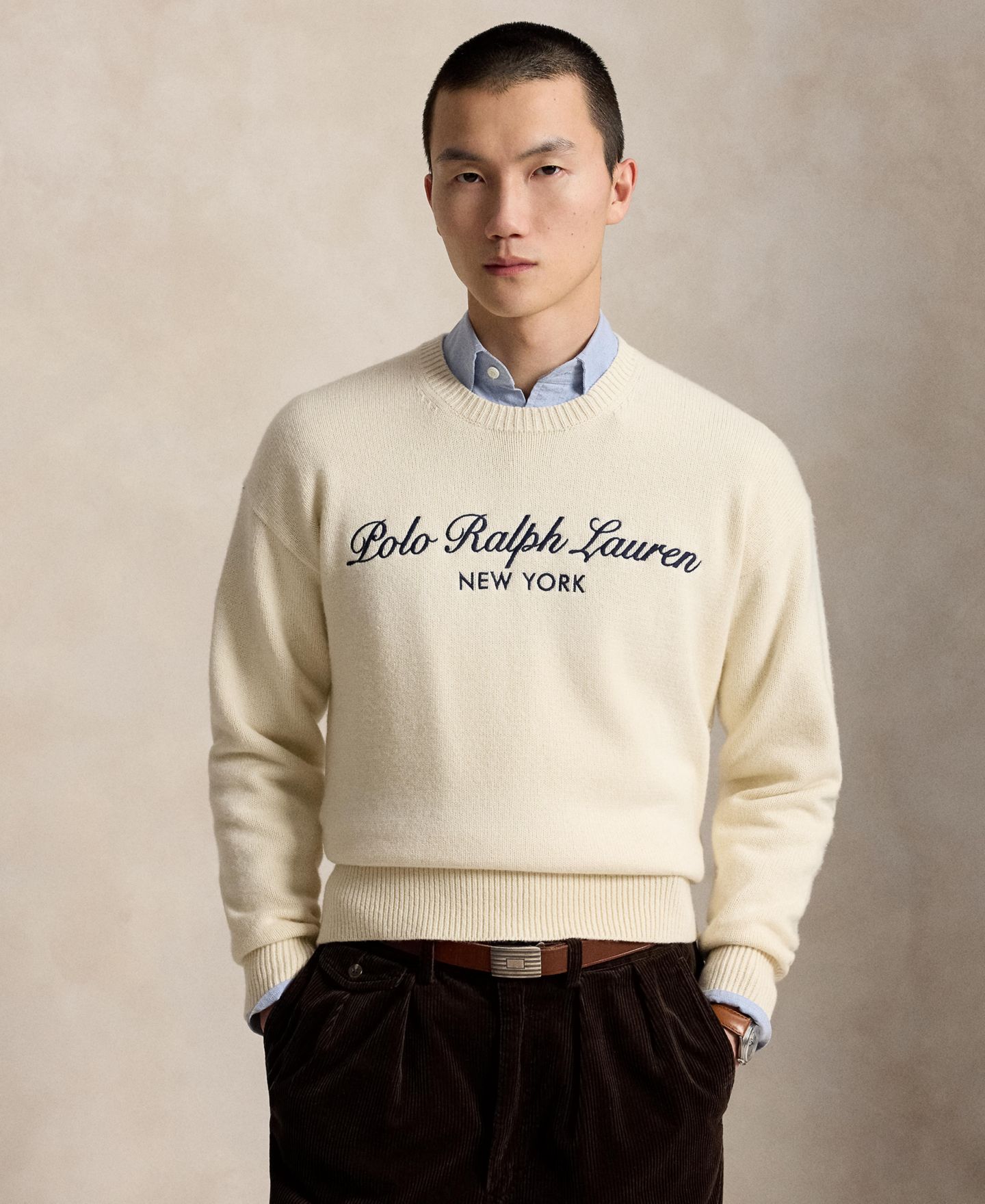 Мужской свитер Polo Ralph Lauren Regular-Fit Logo Wool-Cotton, цвет: Кремовый — фото 1