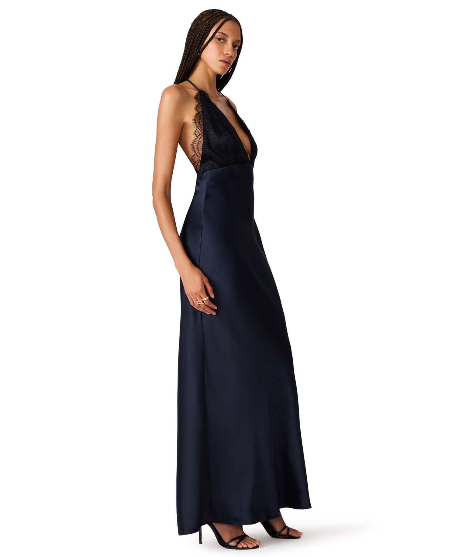 Women's Lace Satin V-Neck Dress