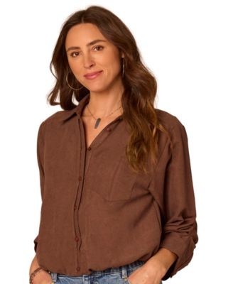 Petite Ruched-Sleeve Bubble-Hem Shirt 