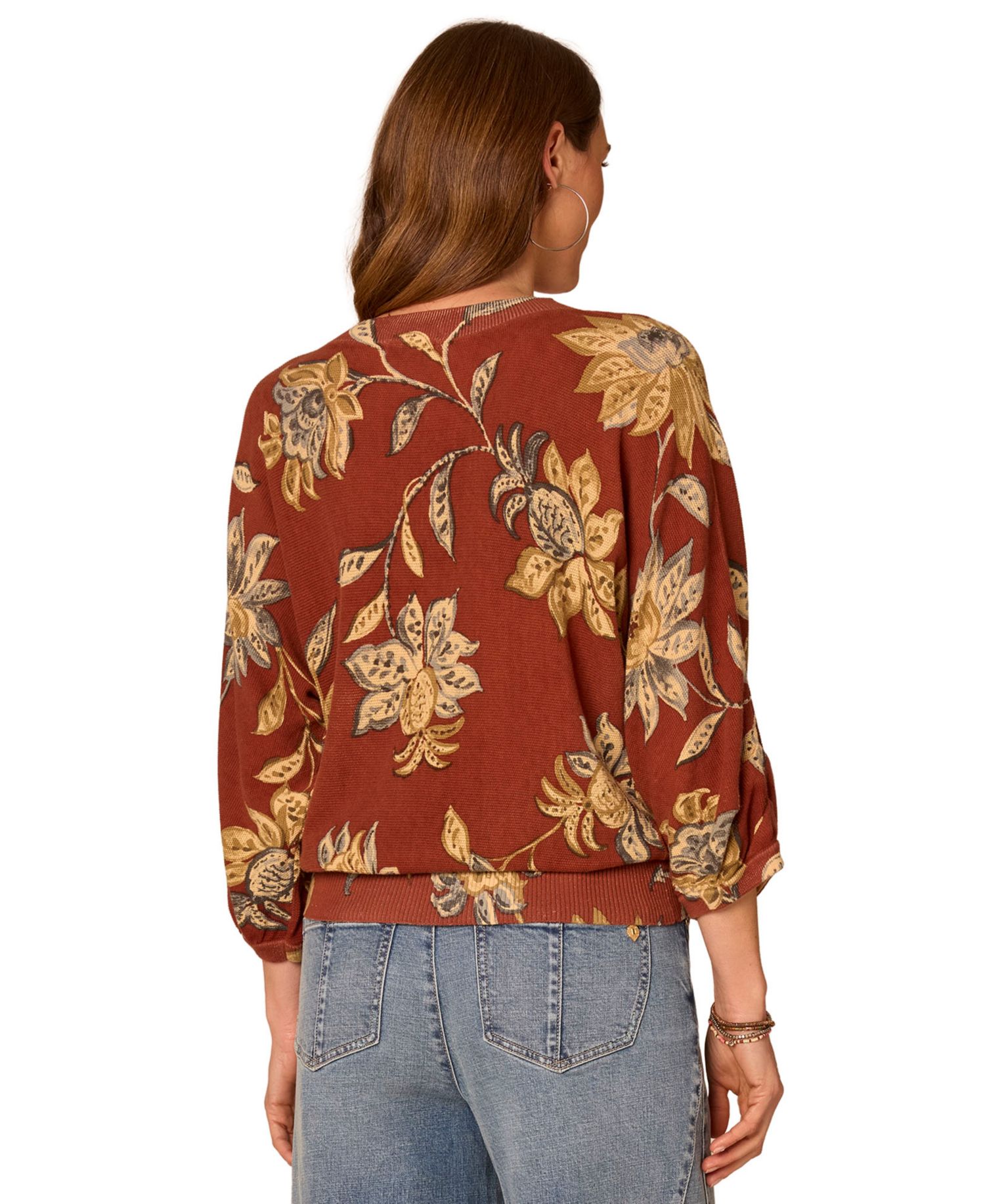 Petite Floral-Print Dolman-Sleeve Sweater